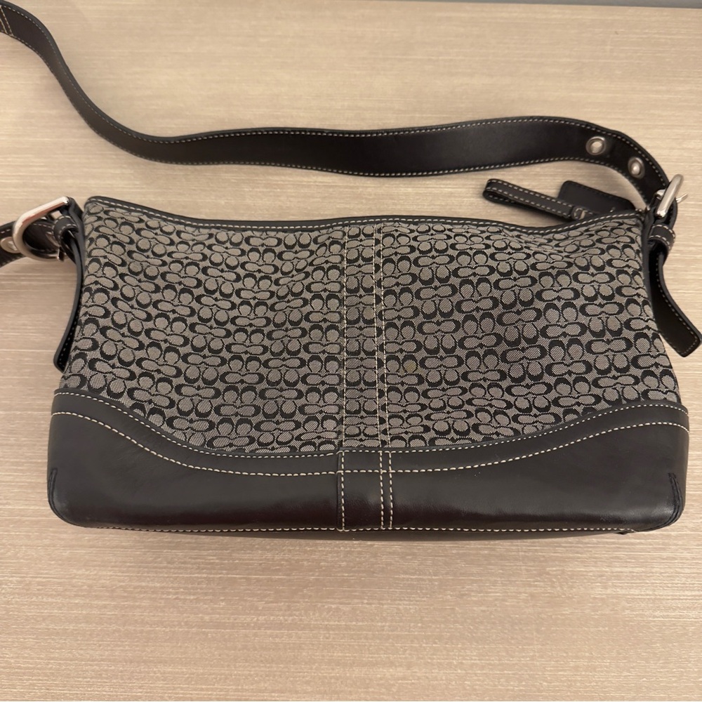 COACH Y2K Black Shoulder Bag Mini Signature Canvas Black Total Pattern